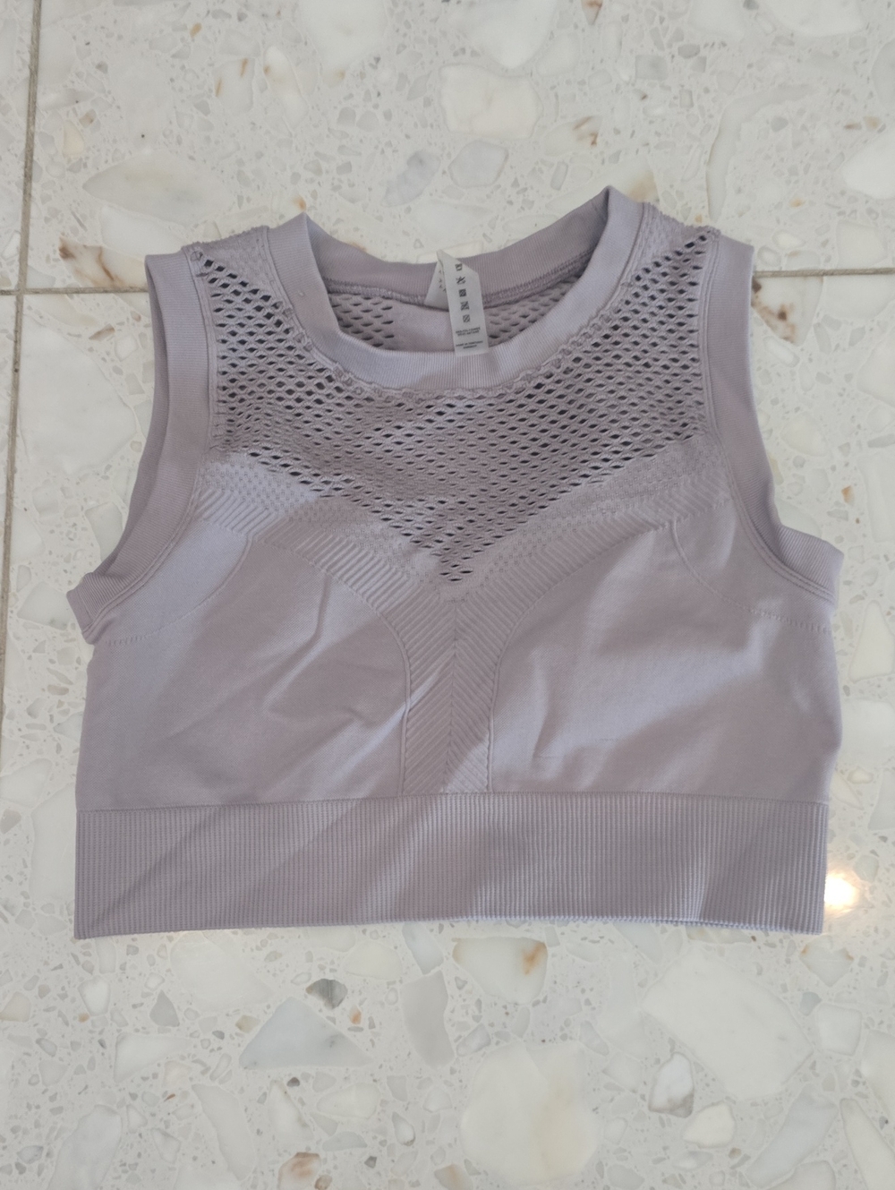 Varley Lavender Mesh-Detail Seamless Crop Tank